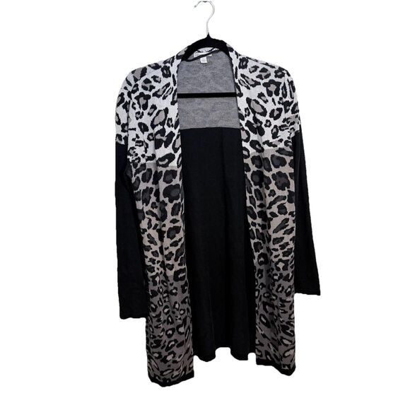 Cato Sweaters - Cato Cardigan Leopard Animal Print Large Black Gray Open Front Knit Sweater